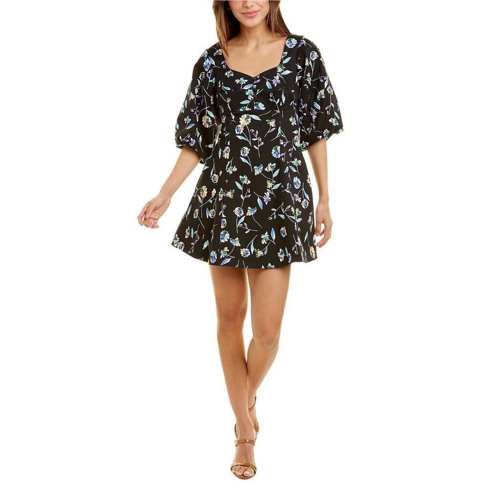 Nicholas Lydia Dress Danbury Floral Black Mini Dress Puff Sleeves 6 NWT Romantic